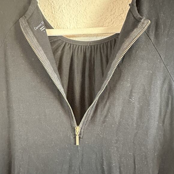 Garnet Hill Dress Knit 3/4 Lace Sleeve Surplice Tencel Black Large Minimalist - Picture 7 of 9